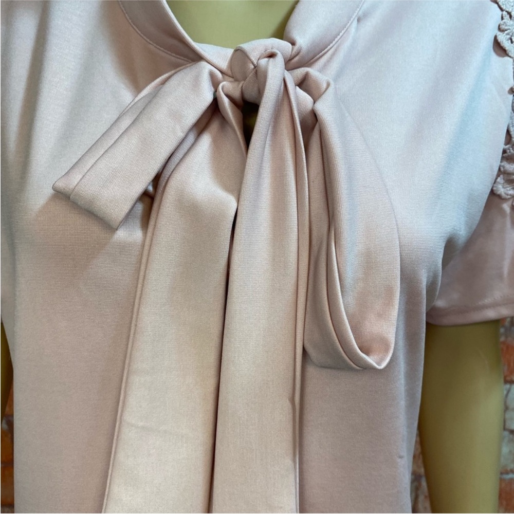Sheilay Pink Lace Cold Shoulder Bow Tie‎ Shift Tunic Dress - Picture 4 of 10
